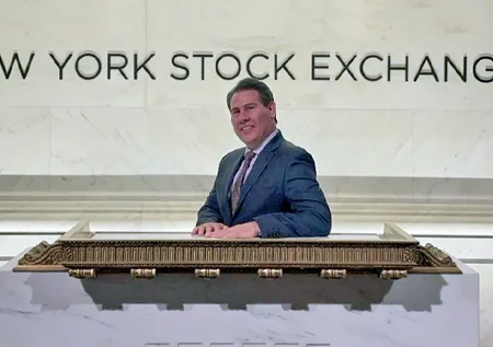 James ringing the bell at the New York Stock Exchange